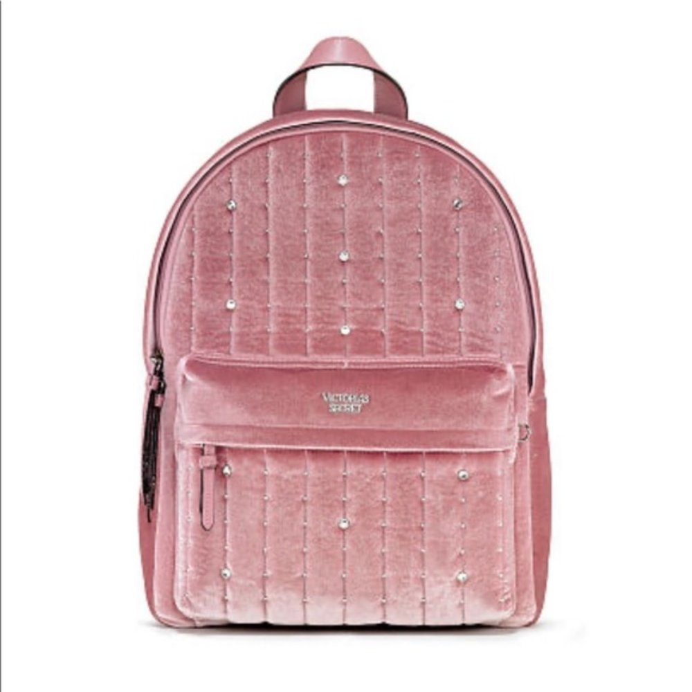 NWT Victoria’s Secret pink velvet silver stud city backpack -full size